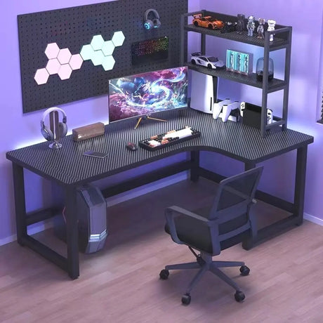 Black Wooden Cable Management L-Shape Computer Desk Image - 1