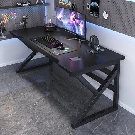 Black Wooden Rectangular Cable Trestle Gaming Desk Image - 1