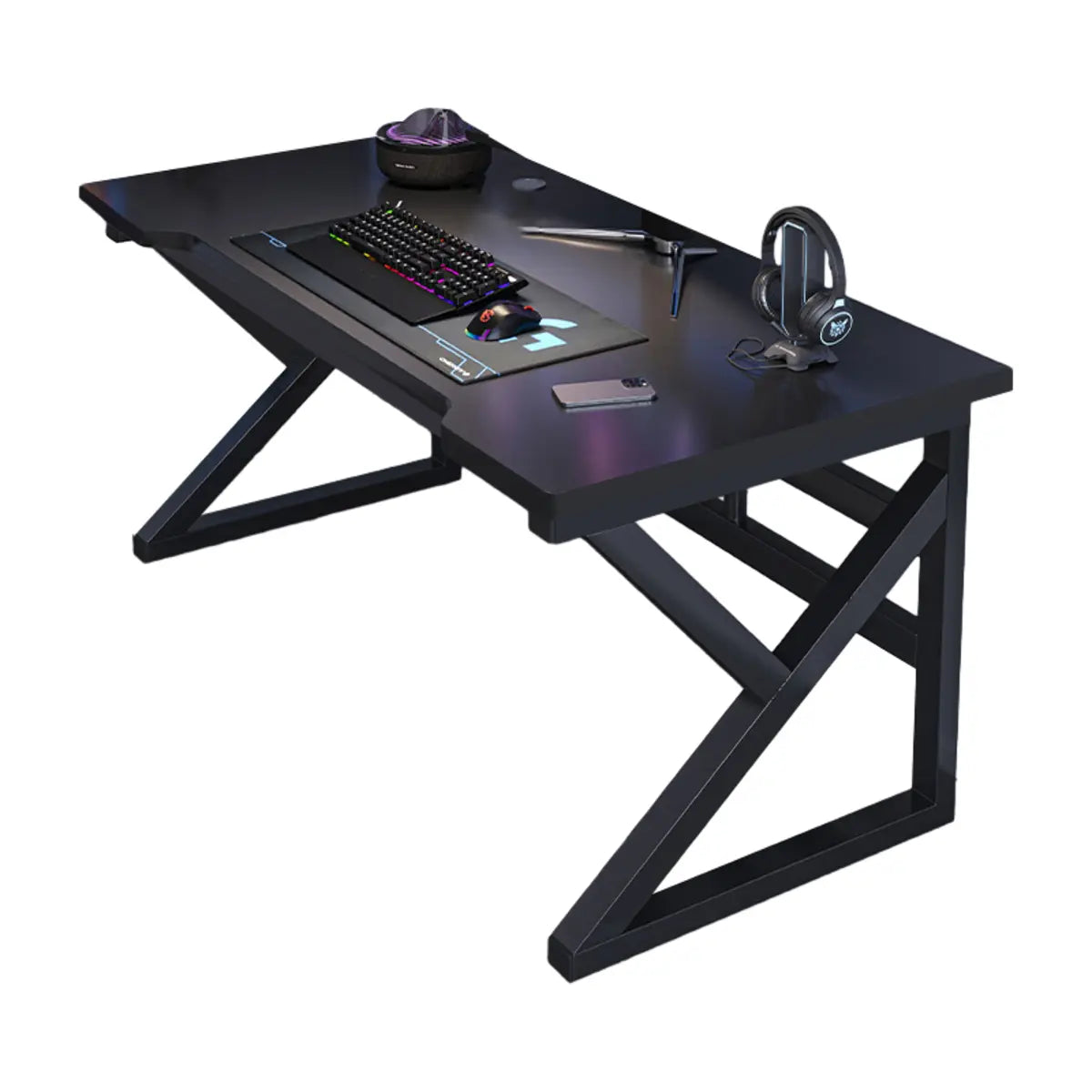 Black Wooden Rectangular Cable Trestle Gaming Desk Image - 10