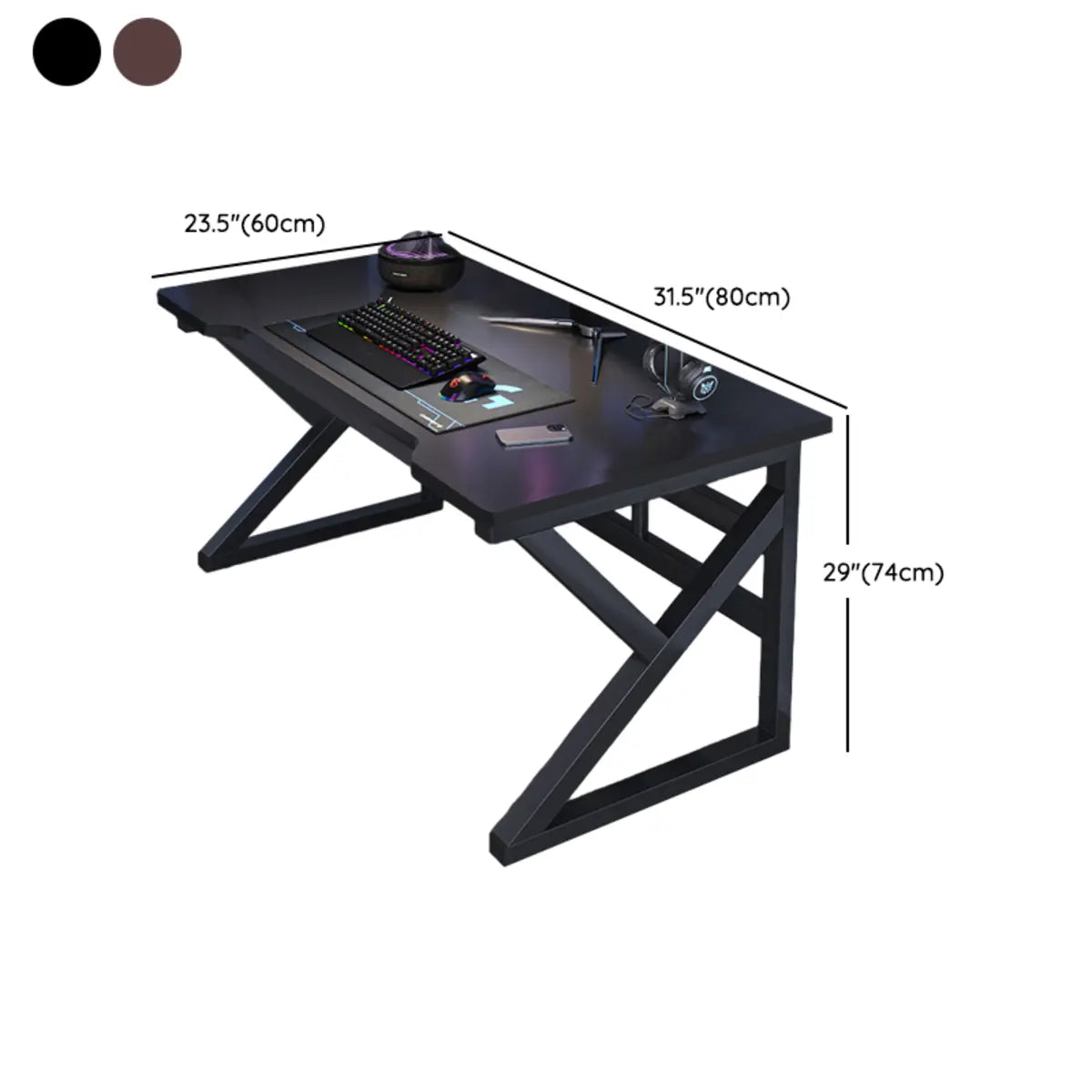 Black Wooden Rectangular Cable Trestle Gaming Desk 