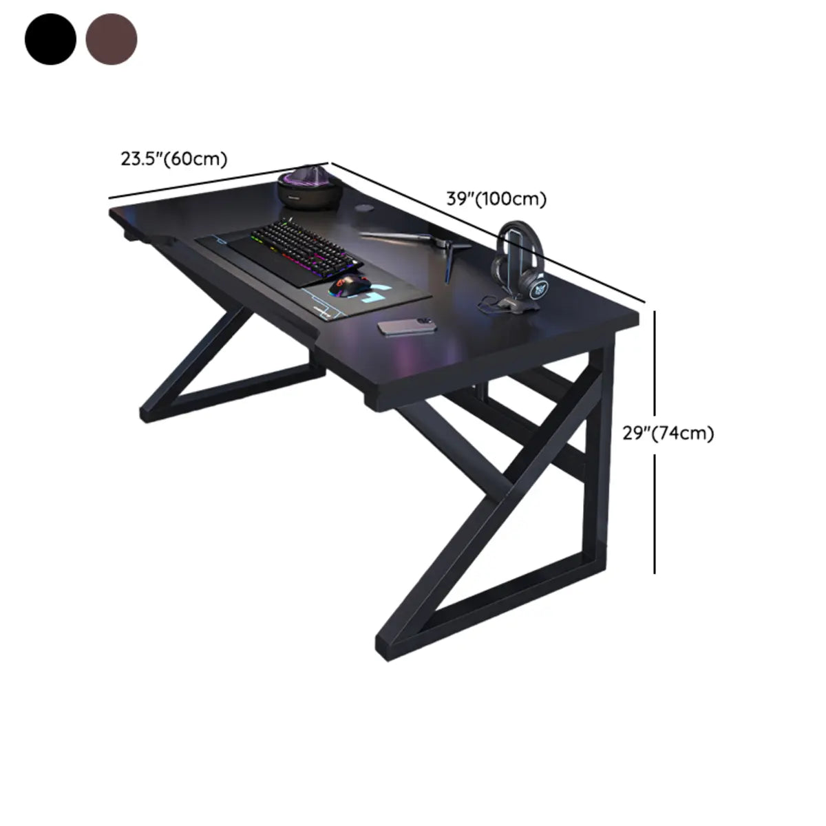 Black Wooden Rectangular Cable Trestle Gaming Desk Image - 18