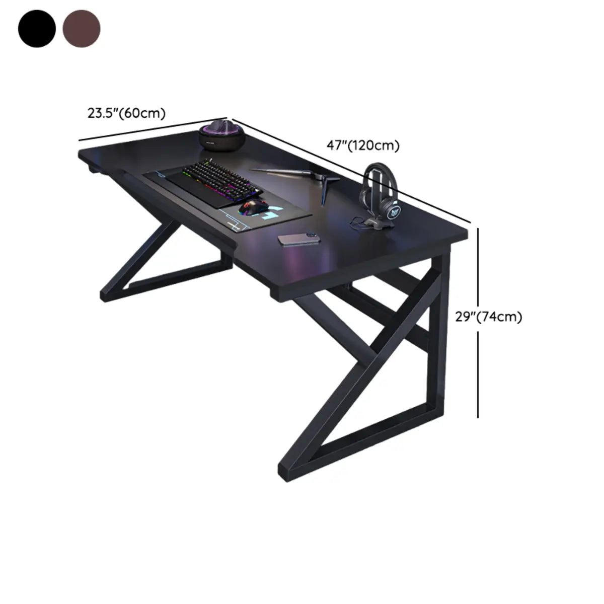 Black Wooden Rectangular Cable Trestle Gaming Desk Image - 19