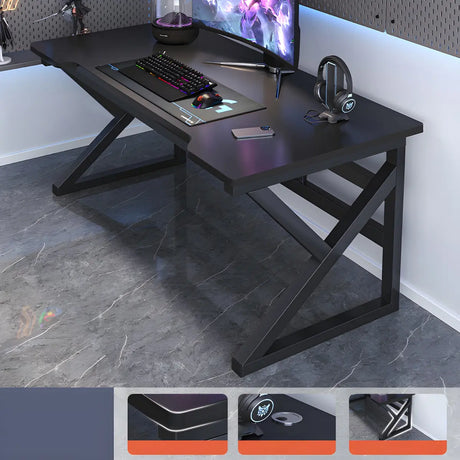 Black Wooden Rectangular Cable Trestle Gaming Desk Image - 2