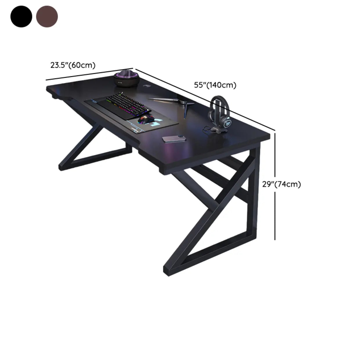 Black Wooden Rectangular Cable Trestle Gaming Desk Image - 20