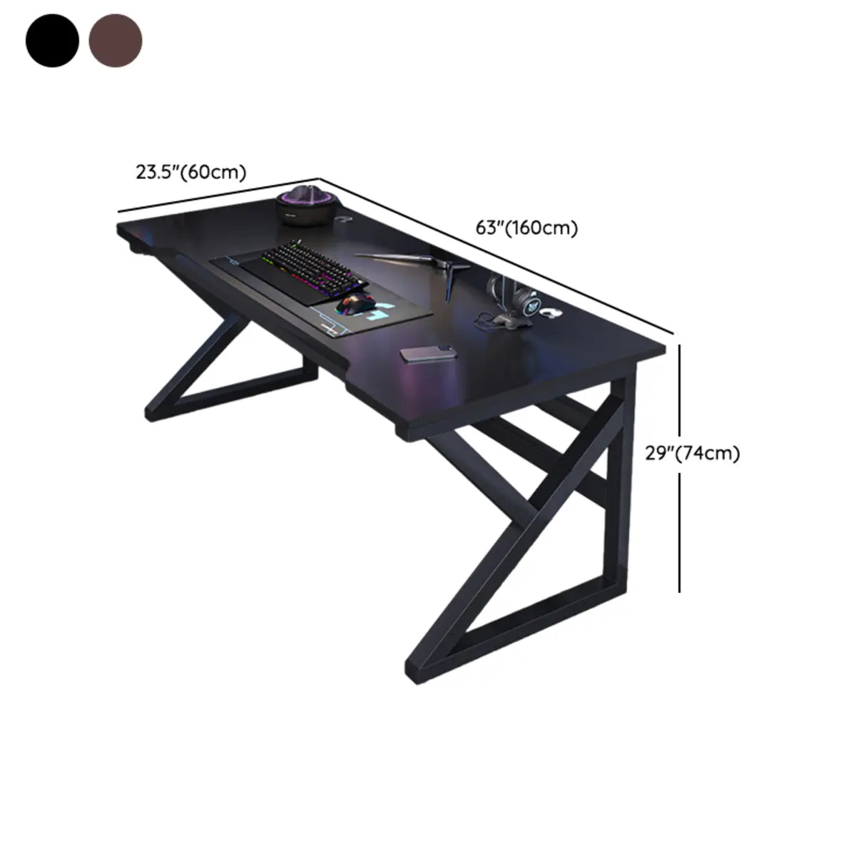 Black Wooden Rectangular Cable Trestle Gaming Desk Image - 21