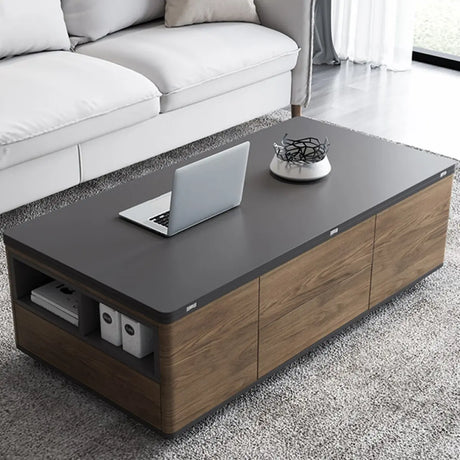 Black Wooden Rectangular Coffee Table with Lift Top Image - 1