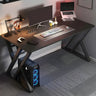 Black Wooden Rectangular Steel Sled Computer Desk Image - 2