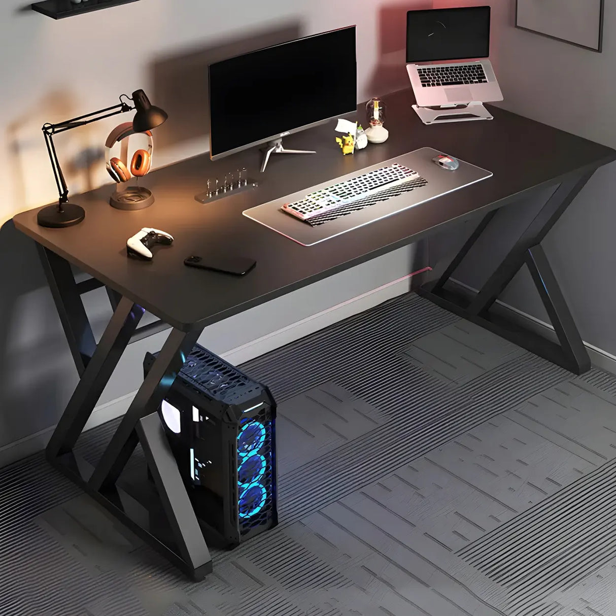 Black Wooden Rectangular Steel Sled Computer Desk Image - 7