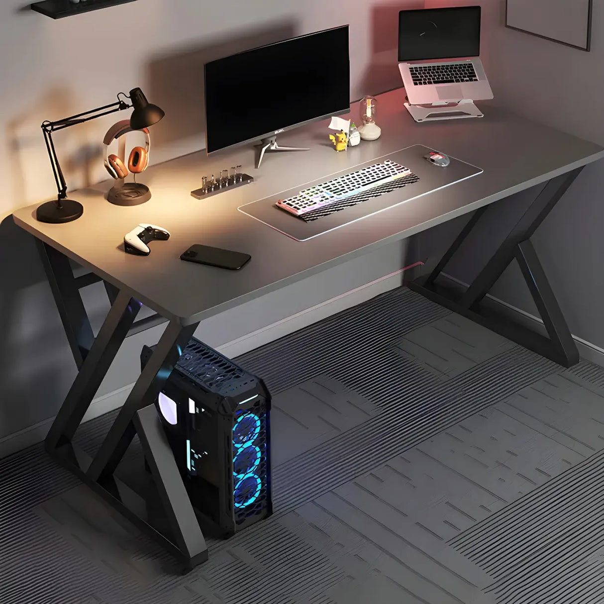 Black Wooden Rectangular Steel Sled Computer Desk Image - 9