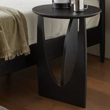 Black Wooden Round Coffee Table with Abstract Base Image - 6