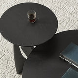 Black Wooden Round Coffee Table with Abstract Base Image - 9