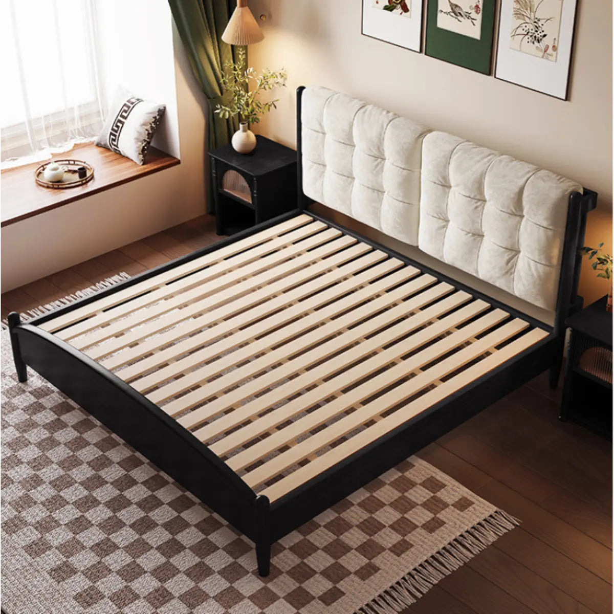 Black Wooden Upholstered Kids Bed with Footboard Image - 10