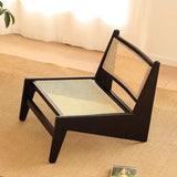 Black Woven Back Wooden Frame Armless Lounge Chair Image - 1