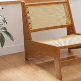 Black Woven Back Wooden Frame Armless Lounge Chair Image - 9