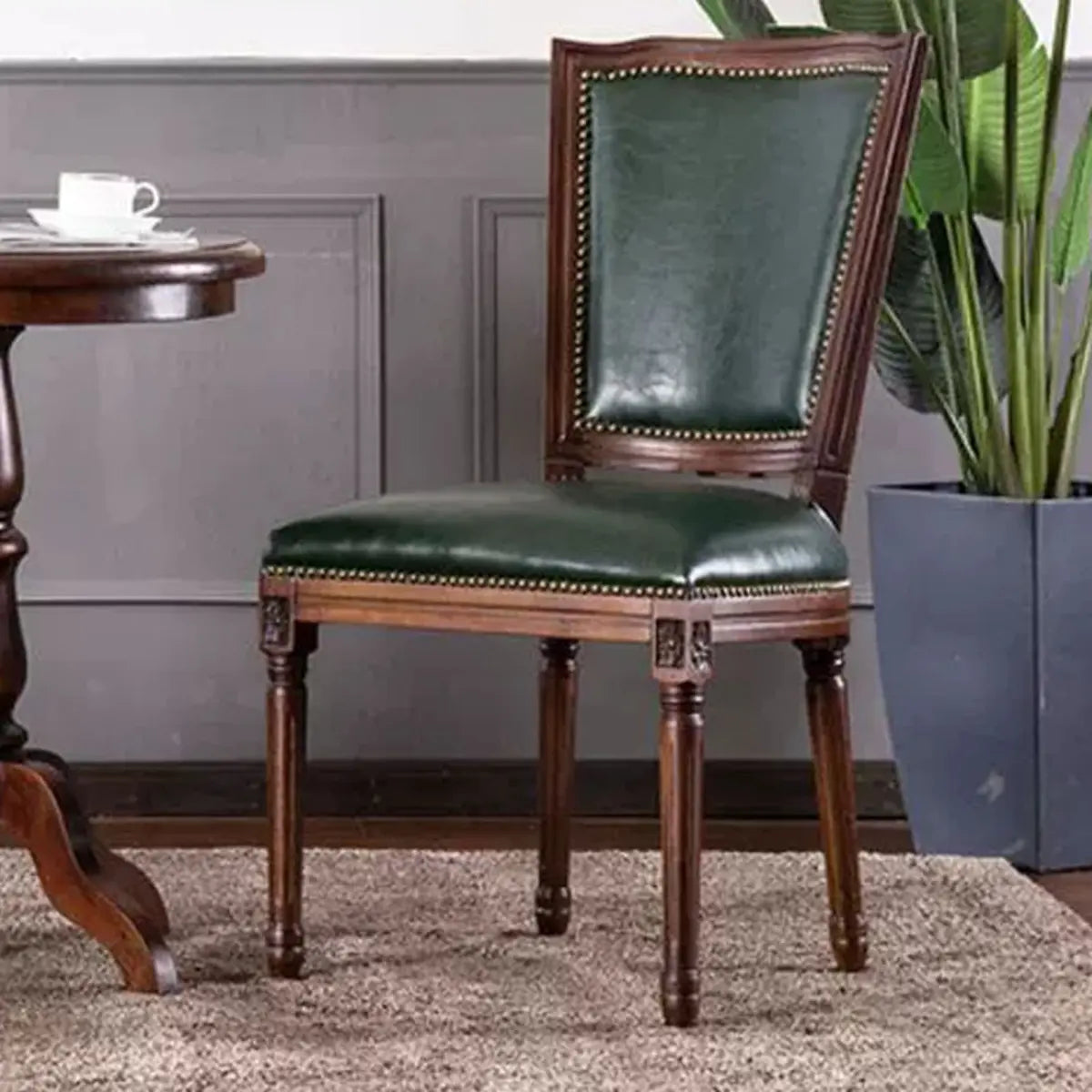 Blackish Green Nailhead Leather Arm Chair Dining Chair Image - 10