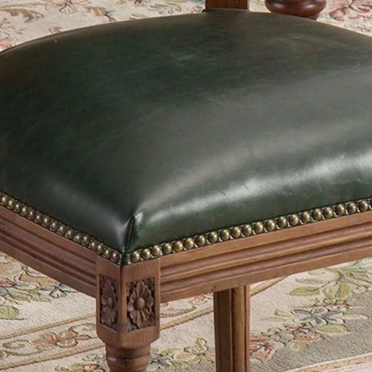 Blackish Green Nailhead Leather Arm Chair Dining Chair Image - 14