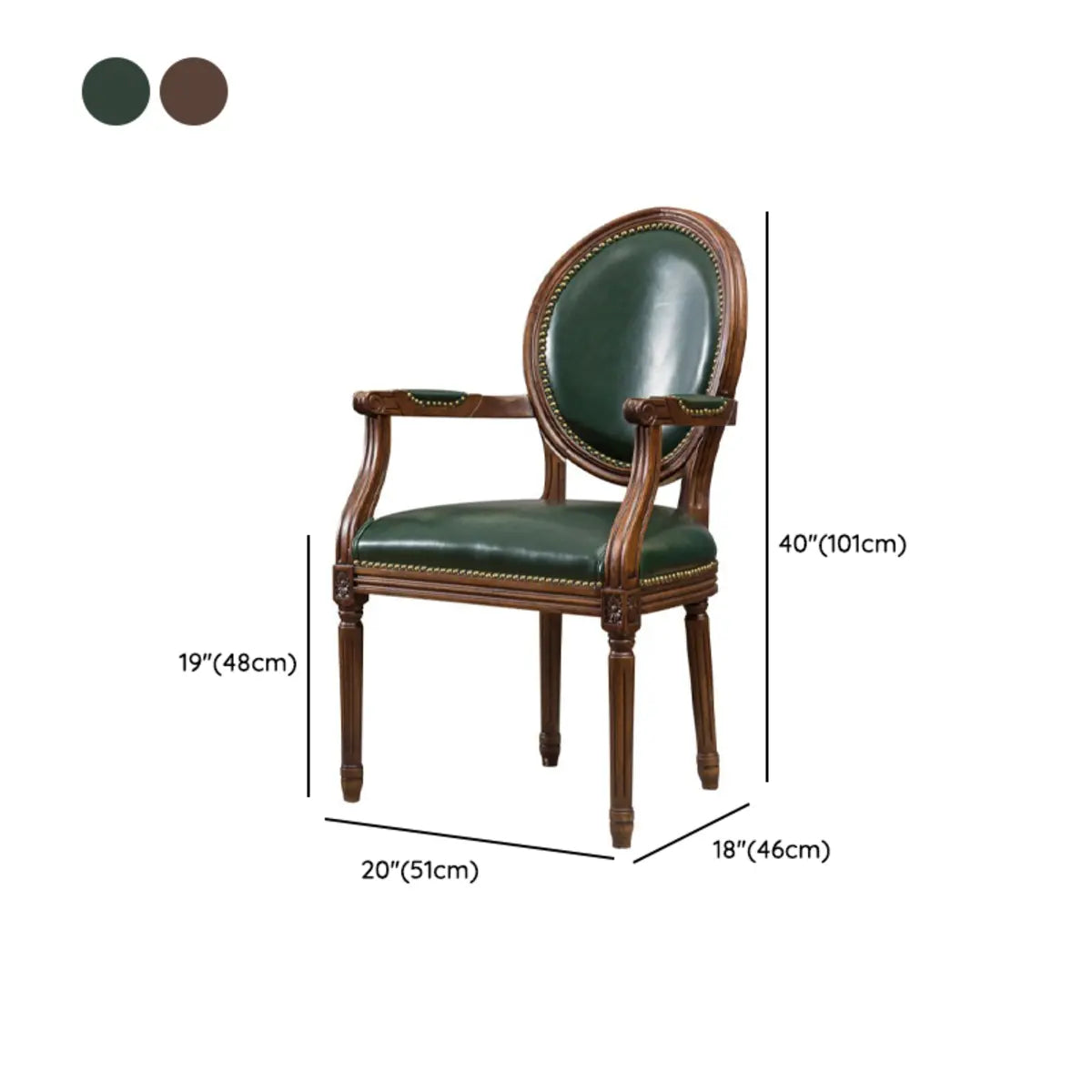 Blackish Green Nailhead Leather Arm Chair Dining Chair Image - 18