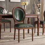 Blackish Green Nailhead Leather Arm Chair Dining Chair Image - 2