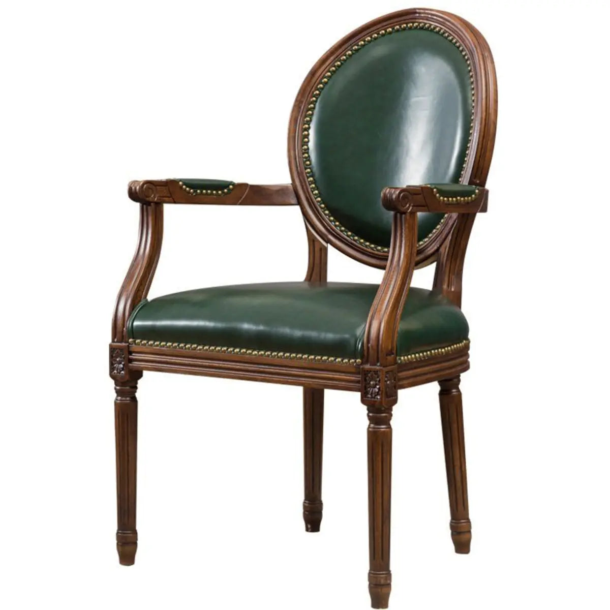 Blackish Green Nailhead Leather Arm Chair Dining Chair Image - 3