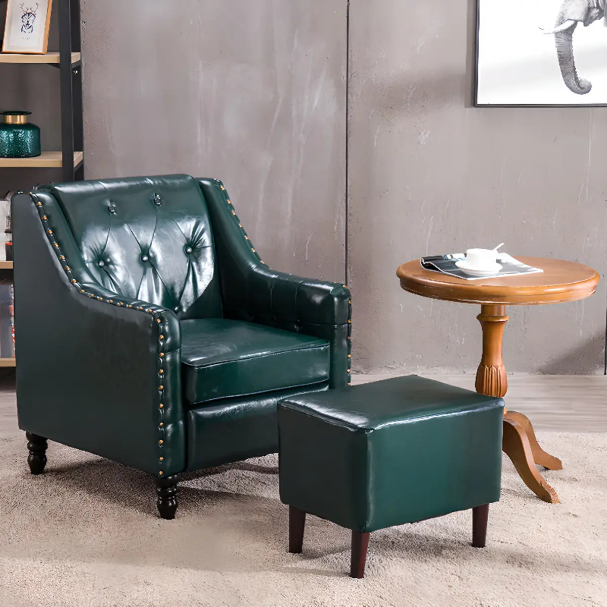 Blackish Green Oiled Leather Flared Arm Lounge Chair Image - 1