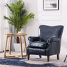 Blackish Green Oiled Leather Flared Arm Lounge Chair Image - 15