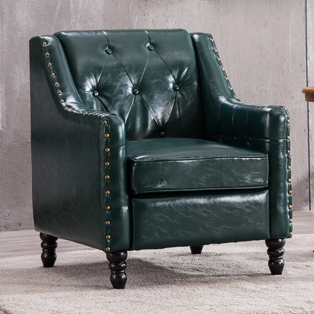 Blackish Green Oiled Leather Flared Arm Lounge Chair Image - 5