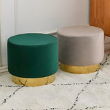 Blackish Green Round Velvet Pouf Cotton Ottoman Seat Image - 1