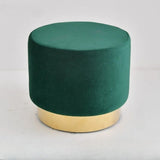 Blackish Green Round Velvet Pouf Cotton Ottoman Seat Image - 7