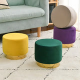 Blackish Green Round Velvet Pouf Cotton Ottoman Seat Image - 8