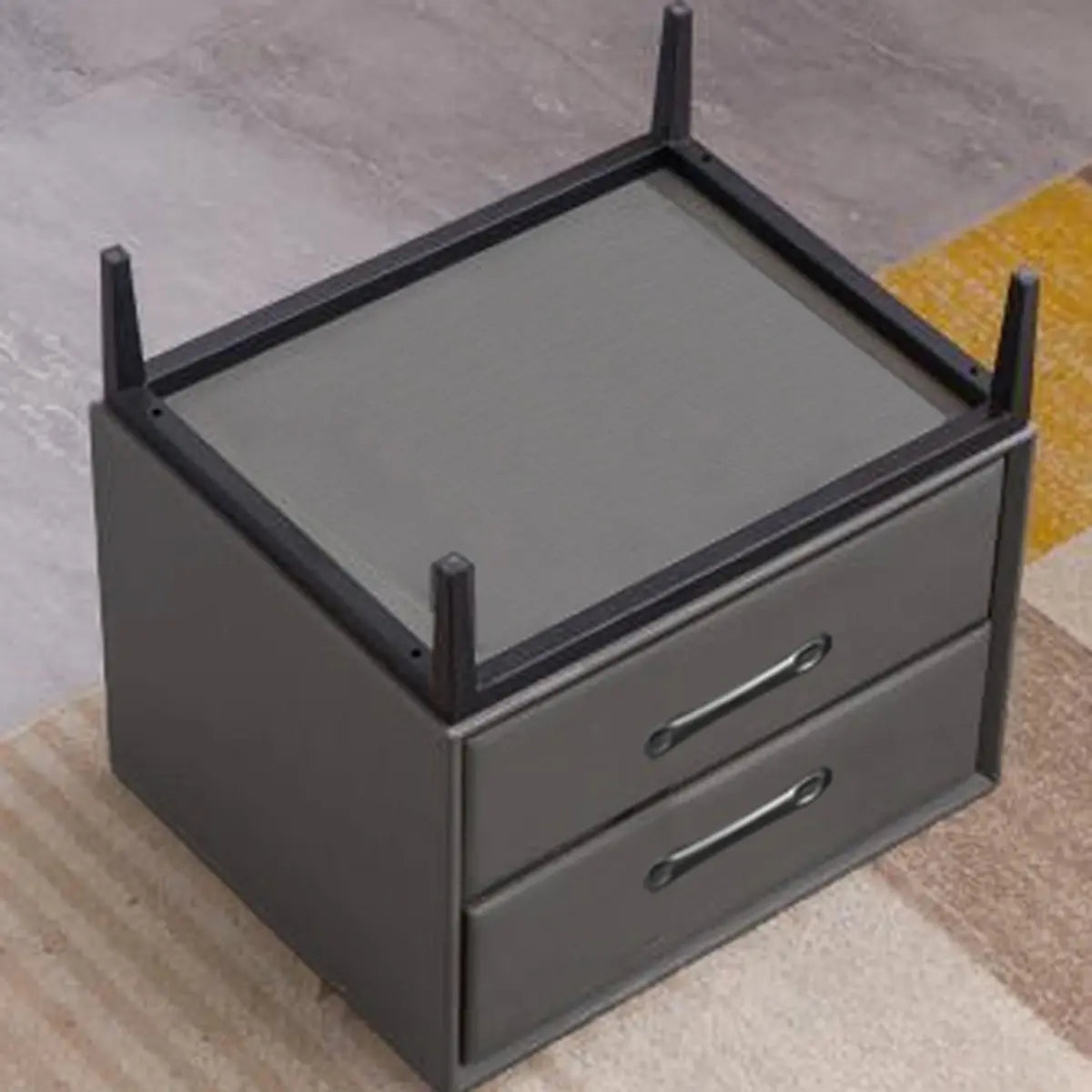 Blue 2 Tiers Storage Square Leather Nightstand with Legs