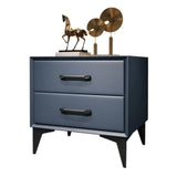 Blue 2 Tiers Storage Square Leather Nightstand with Legs