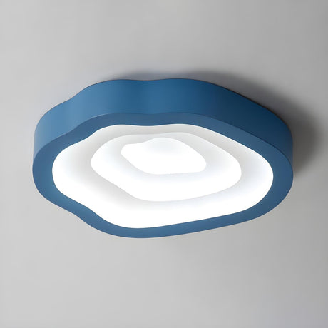 Blue Annual Rings Drum LED Flush Mount Ceiling Light Image - 1