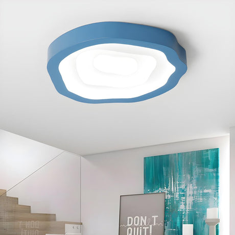 Blue Annual Rings Drum LED Flush Mount Ceiling Light Image - 2