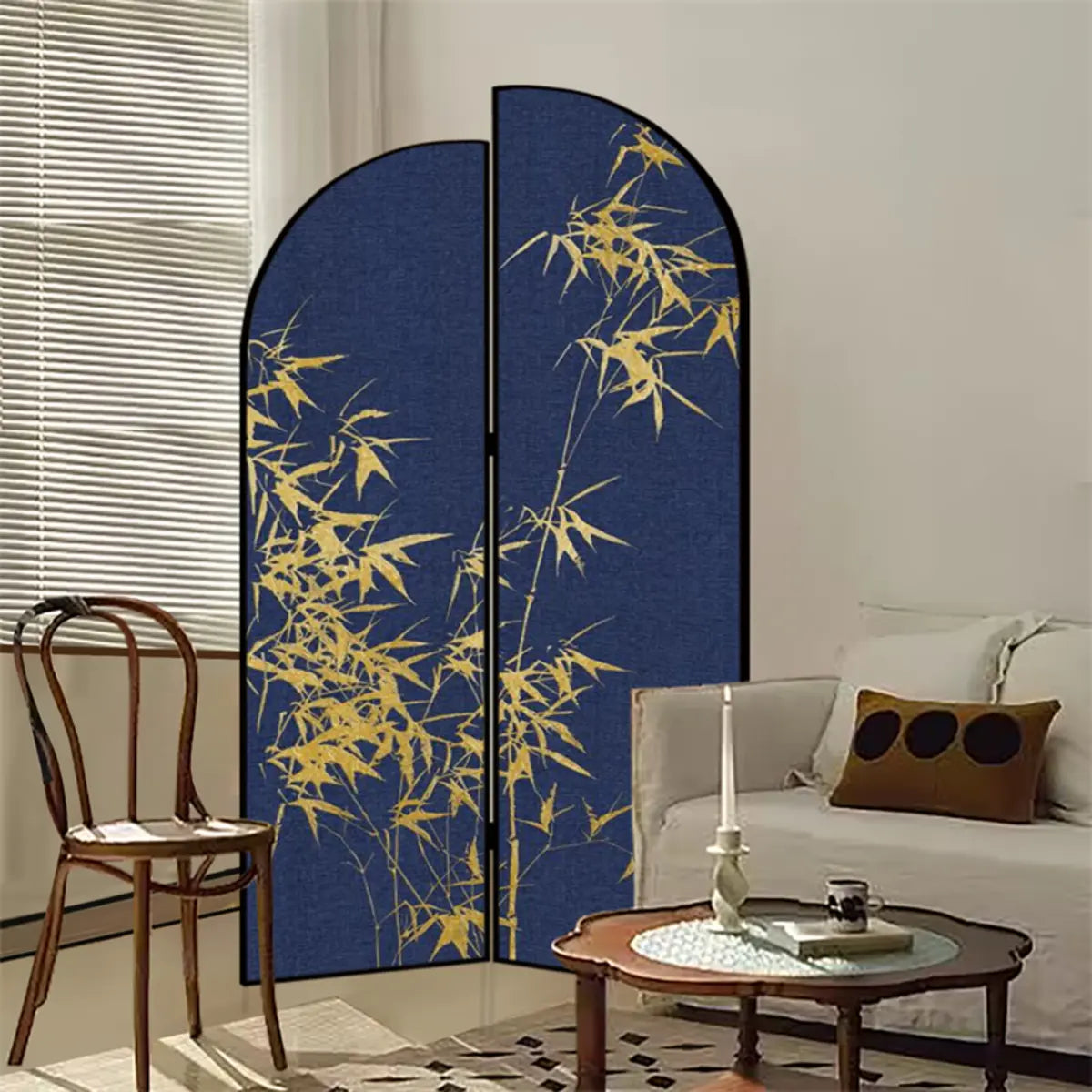 Blue Arch Bamboo Pattern Double Sided Print Room Divider Image - 1