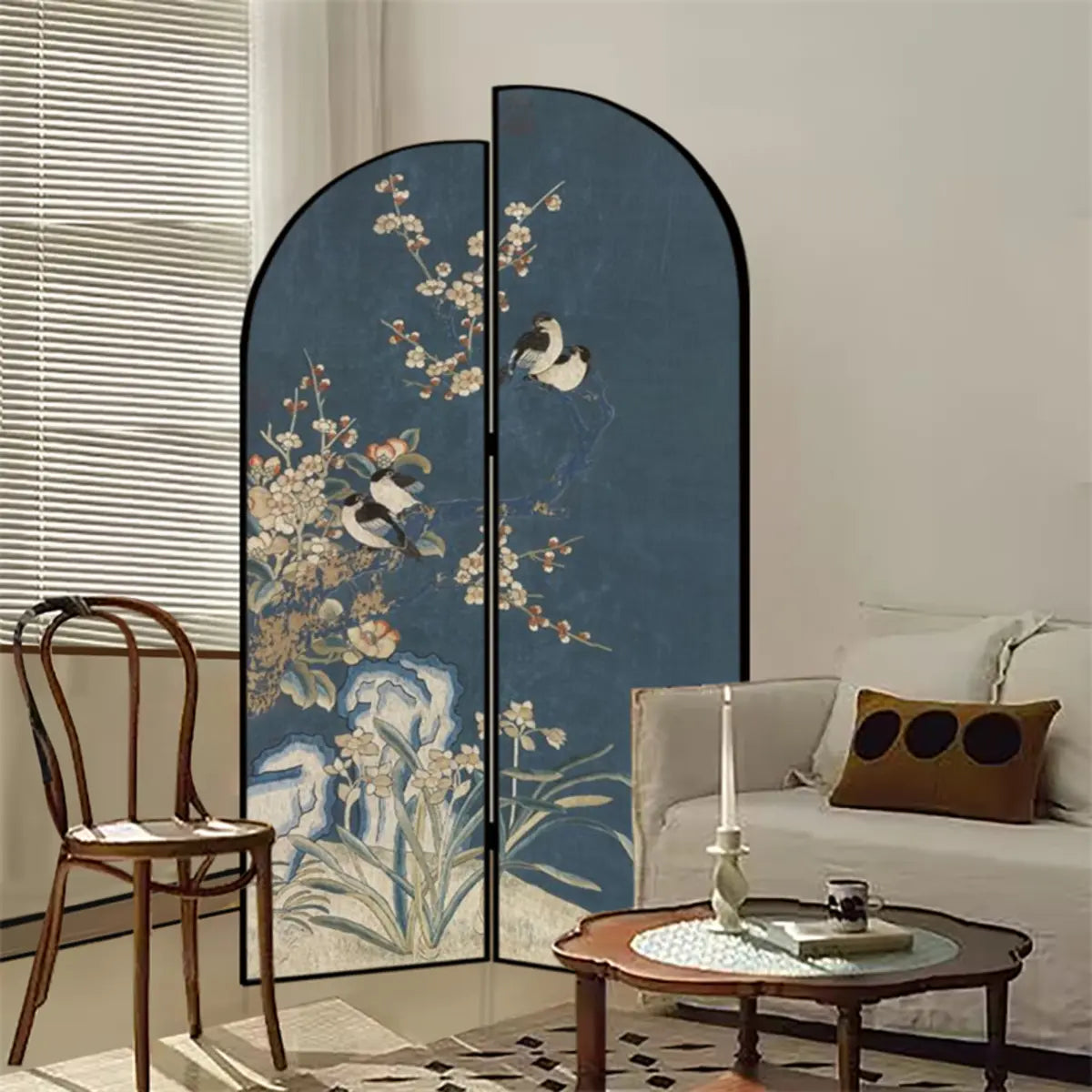 Blue Arch Bamboo Pattern Double Sided Print Room Divider Image - 10