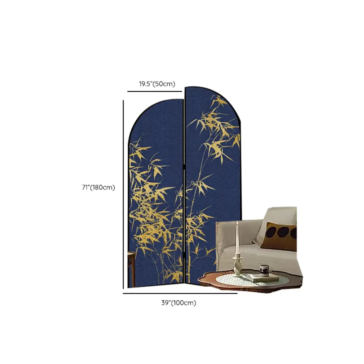 Blue Arch Bamboo Pattern Double Sided Print Room Divider Image - 12