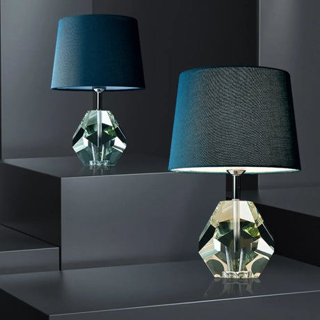 Blue Barrel Shade Crystal Base Standard Table Lamp Image - 2