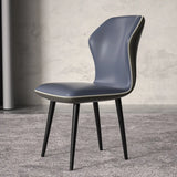 Blue-Brown Wingback Leather Upholstered Dining Chair Image - 10