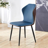 Blue-Brown Wingback Leather Upholstered Dining Chair Image - 11