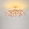 Blue Ceramic Flower Crystal Semi-Flush Mount Light Image - 11