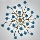 Blue Ceramic Flower Crystal Semi-Flush Mount Light Image - 19