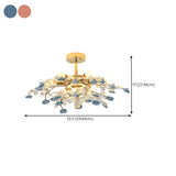 Blue Ceramic Flower Crystal Semi-Flush Mount Light Image - 22