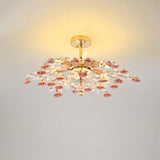 Blue Ceramic Flower Crystal Semi-Flush Mount Light Image - 9