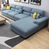 Blue Cotton Linen L-Shape Sectional Right Recliner Image - 1