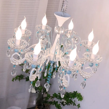 Blue Crystal Pearl Candelabra Living Room Chandelier Image - 1