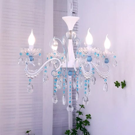 Blue Crystal Pearl Candelabra Living Room Chandelier Image - 2