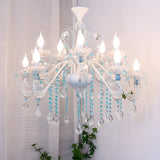 Blue Crystal Pearl Candelabra Living Room Chandelier Image - 7