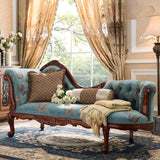 Blue Flannel Floral Tufted Pillow Right-Arm Chaise Image - 2