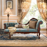 Blue Flannel Floral Tufted Pillow Right-Arm Chaise Image - 4