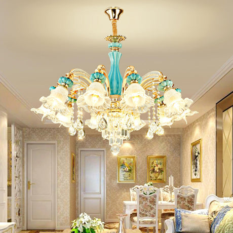 Blue Flower Crystal Chandelier for Living Room Image - 1